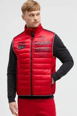Steppweste im Materialmix mit Prints bright red
