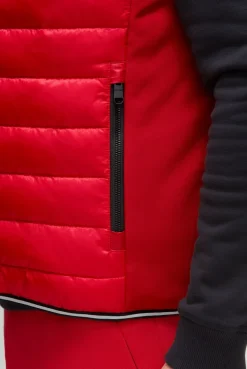 Steppweste im Materialmix mit Prints bright red