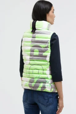 Steppweste mit Kapuze im Kragen und All Over Print neon leaf