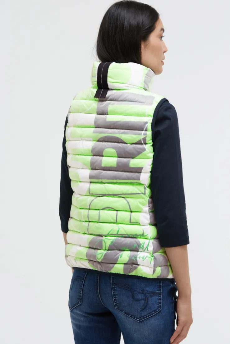 Steppweste mit Kapuze im Kragen und All Over Print neon leaf
