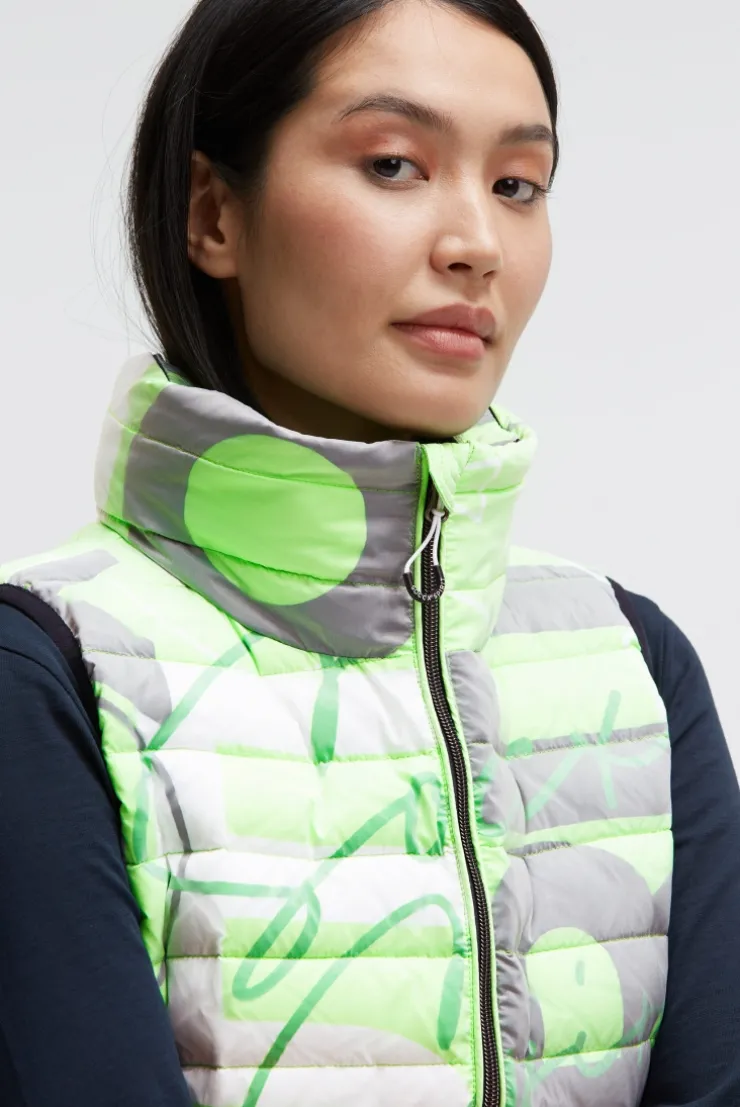 Steppweste mit Kapuze im Kragen und All Over Print neon leaf