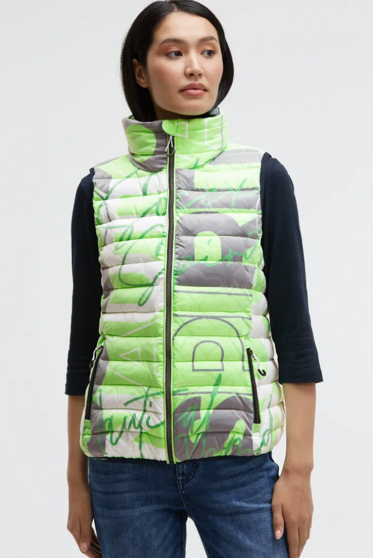 Steppweste mit Kapuze im Kragen und All Over Print neon leaf