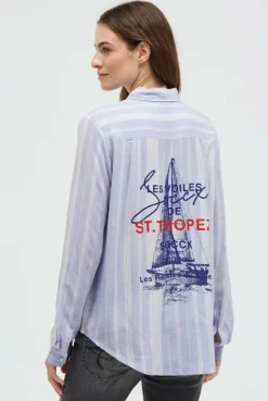 Streifenbluse mit Rücken-Artwork cool blue