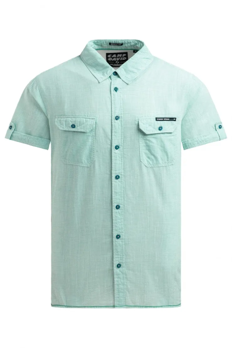 Streifenhemd Kurzarm mit Backprint island green
