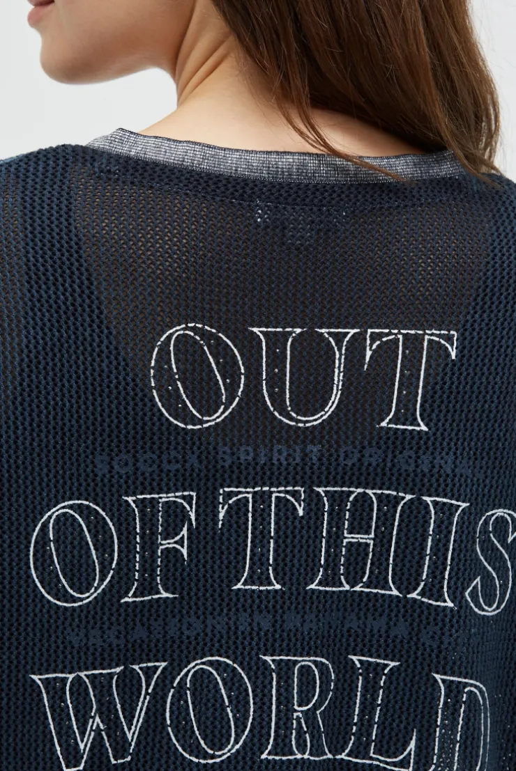 Strickshirt mit V-Ausschnitt und Backprint blue navy