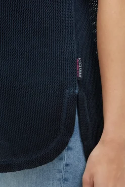 Strickshirt mit V-Ausschnitt und Backprint blue navy