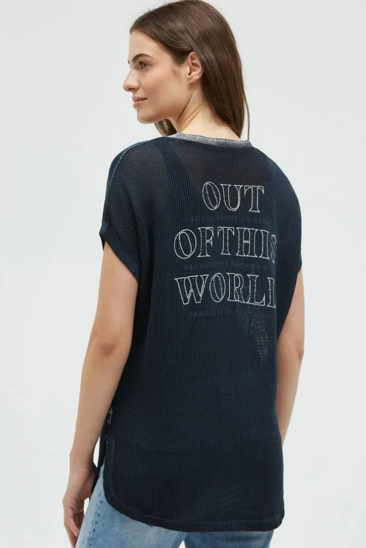 Strickshirt mit V-Ausschnitt und Backprint blue navy
