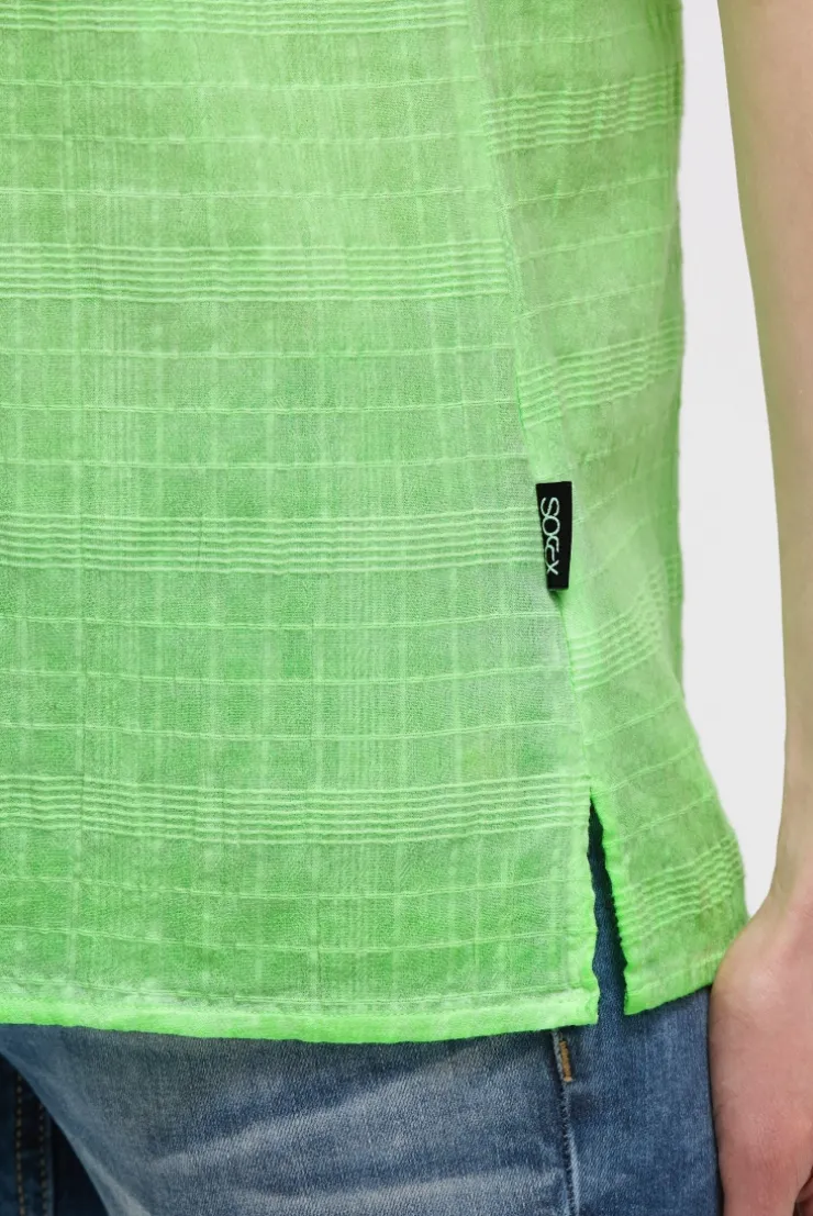 Strukturierte Crêpe-Bluse mit V-Öffnung neon green