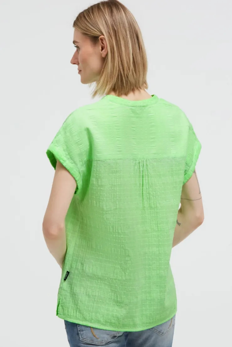 Strukturierte Crêpe-Bluse mit V-Öffnung neon green