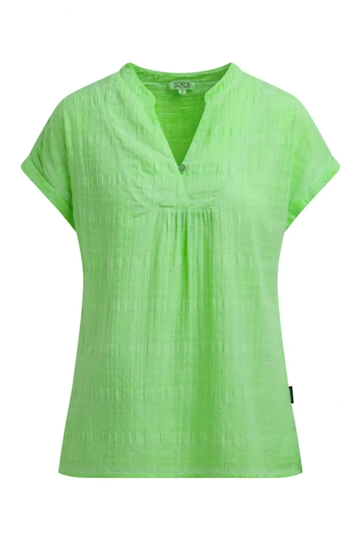 Strukturierte Crêpe-Bluse mit V-Öffnung neon green