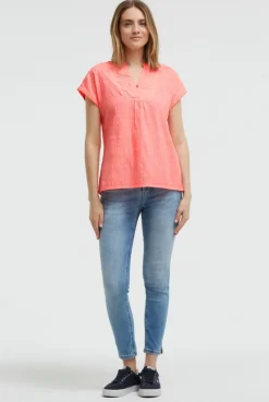 Strukturierte Crêpe-Bluse mit V-Öffnung neon flame