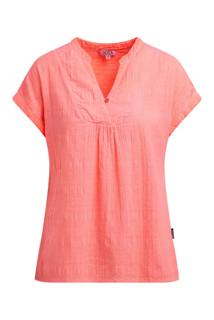 Strukturierte Crêpe-Bluse mit V-Öffnung neon flame