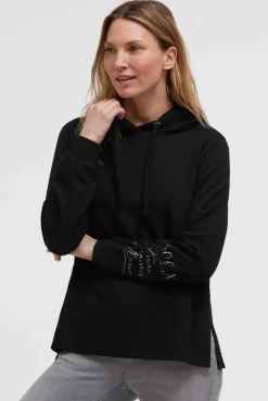 Strukturierter Hoodie mit Seitenschlitzen black