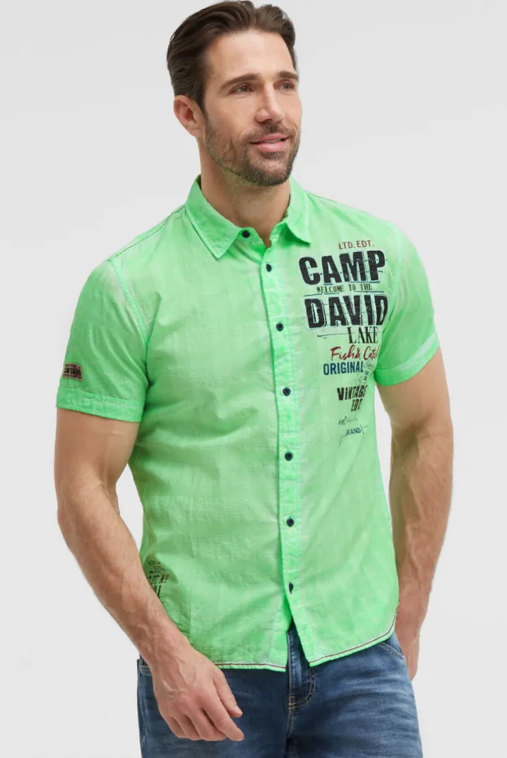 Strukturiertes Kurzarmhemd Oil Dyed mit Logo Artwork neon green