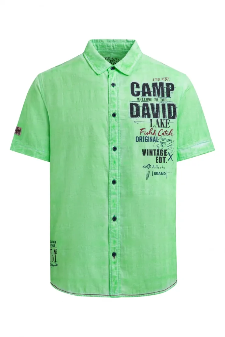 Strukturiertes Kurzarmhemd Oil Dyed mit Logo Artwork neon green