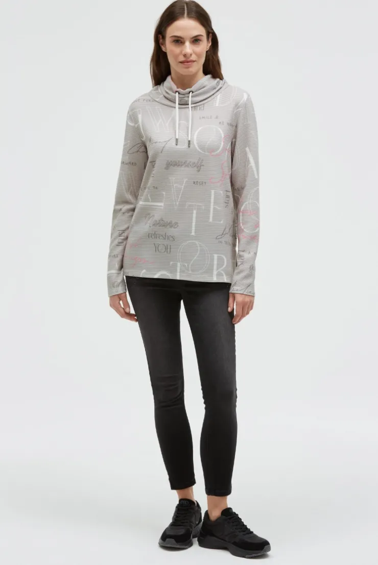 Strukturiertes Sweatshirt mit hohem Kragen und Artwork fresh grey | XS