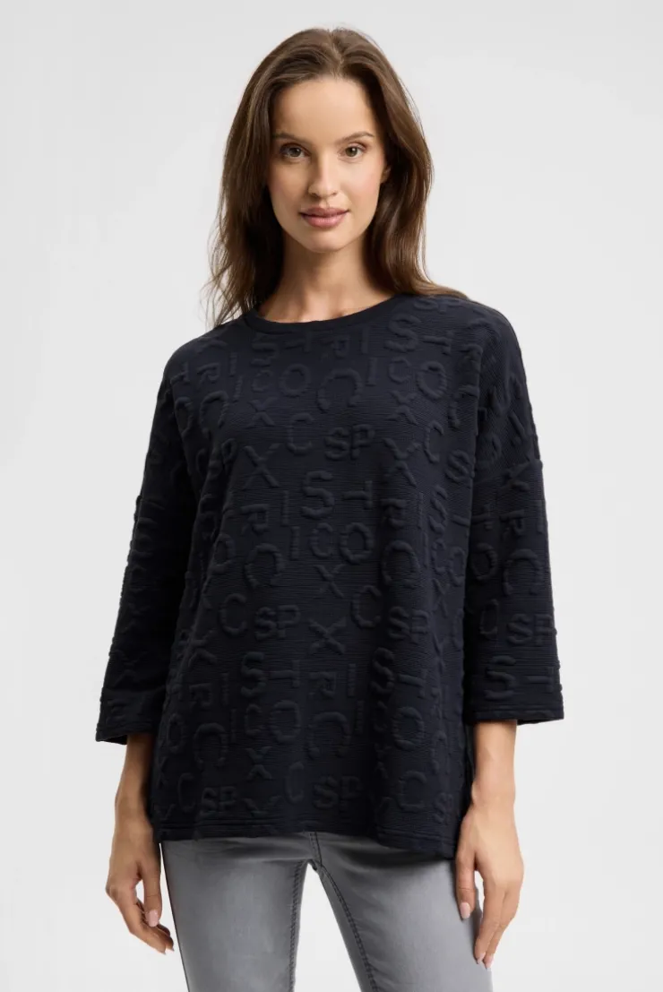 Strukturiertes Sweatshirt mit Intarsia-Artwork blue navy | XS/S