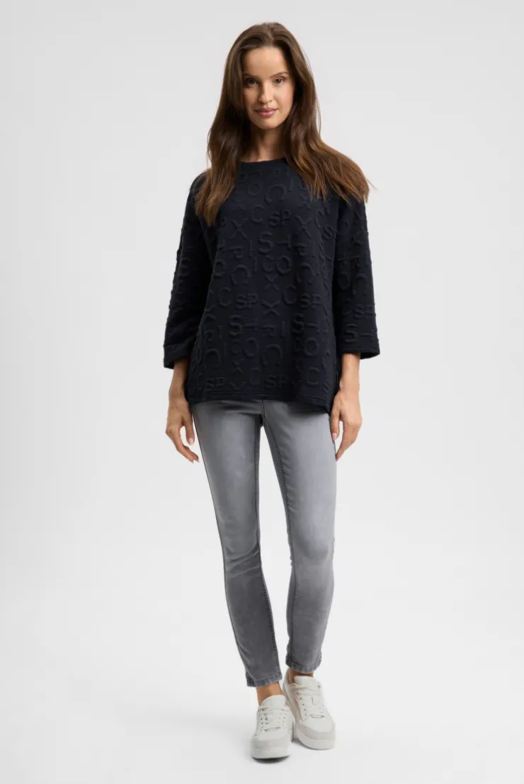 Strukturiertes Sweatshirt mit Intarsia-Artwork blue navy | XS/S