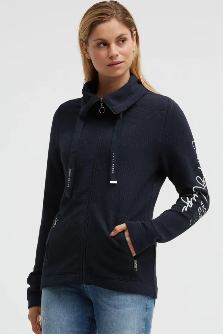 Strukturierte Sweatjacke mit hohem Kragen navy blue | L