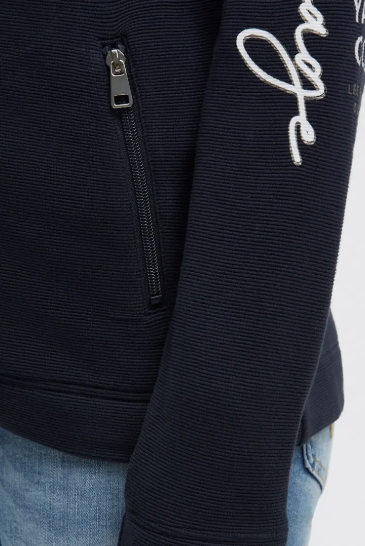 Strukturierte Sweatjacke mit hohem Kragen navy blue | L