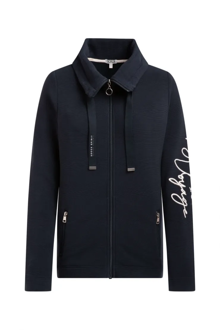 Strukturierte Sweatjacke mit hohem Kragen navy blue | L