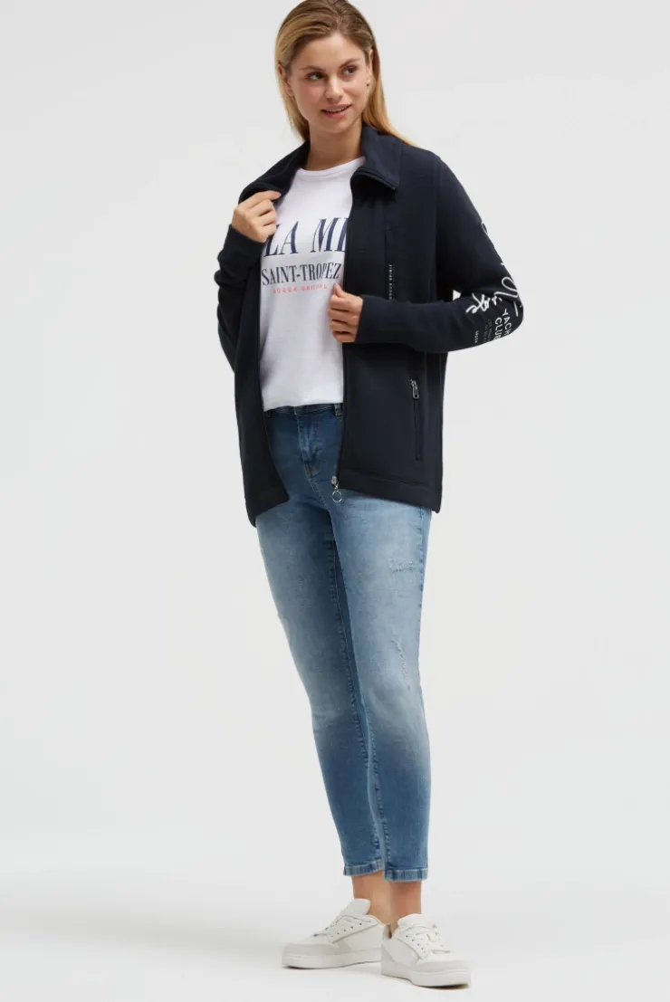 Strukturierte Sweatjacke mit hohem Kragen navy blue | L