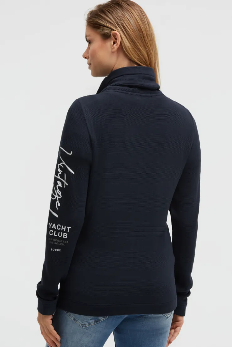 Strukturierte Sweatjacke mit hohem Kragen navy blue | L