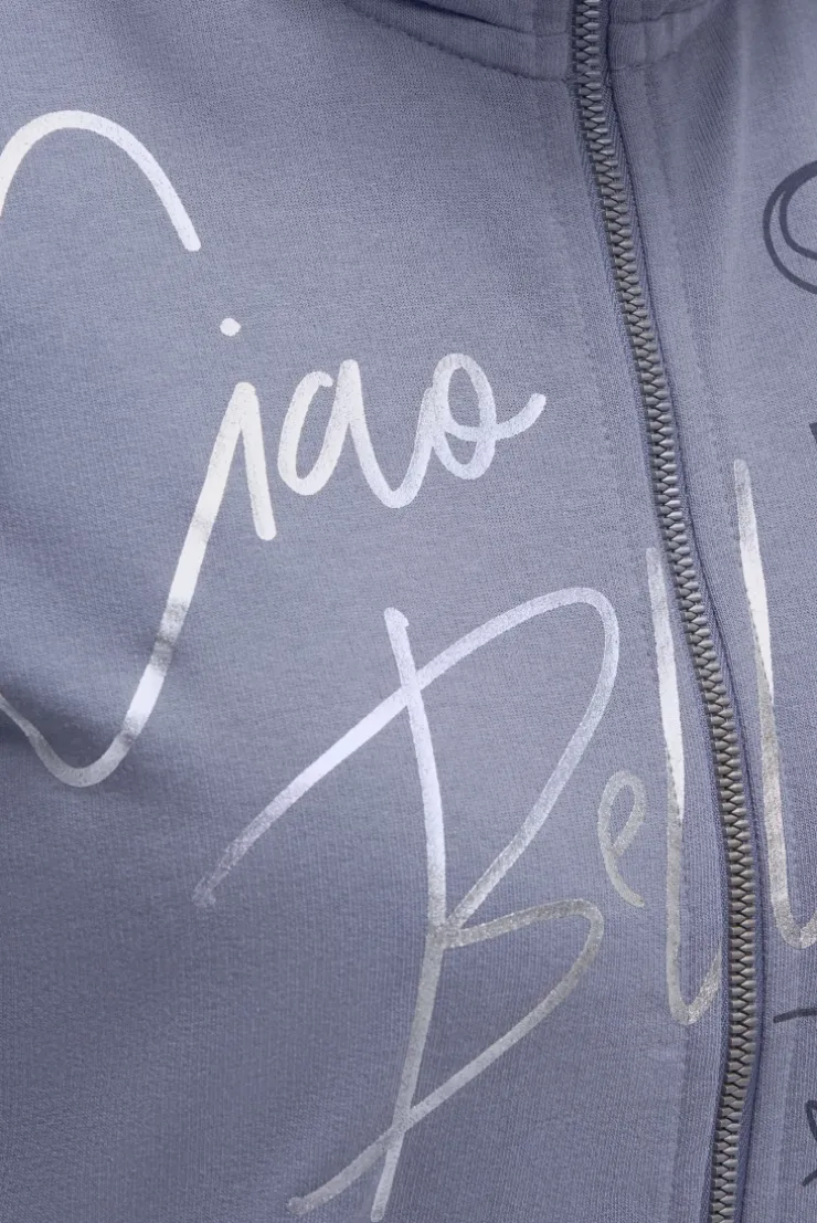 Sweatjacke mit hohem Kragen und Folienprints blue grey