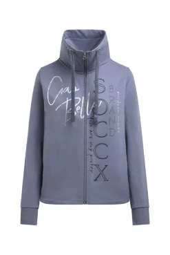 Sweatjacke mit hohem Kragen und Folienprints blue grey