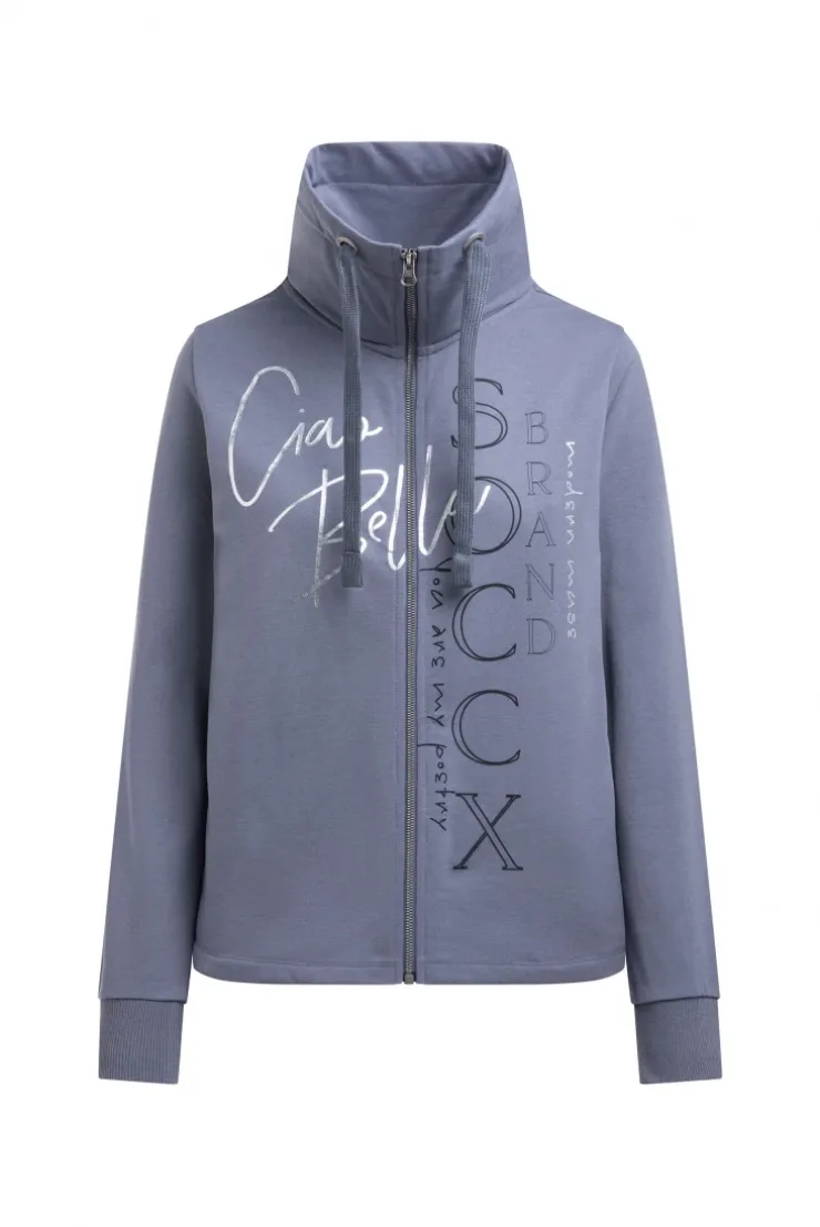 Sweatjacke mit hohem Kragen und Folienprints blue grey