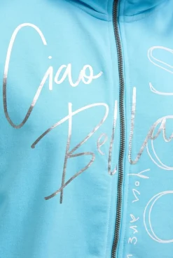 Sweatjacke mit hohem Kragen und Folienprints summer aqua