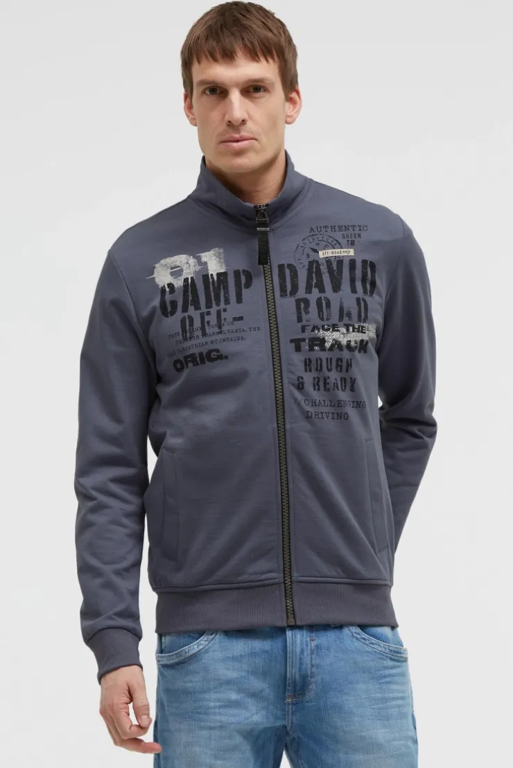 Sweatjacke mit Label Print blue grey