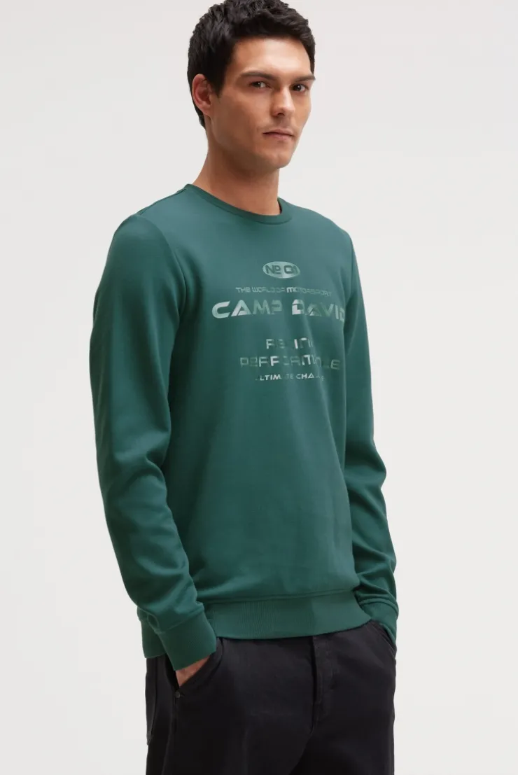 Sweatshirt aus Interlock mit Folienprint petrol green