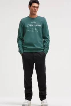 Sweatshirt aus Interlock mit Folienprint petrol green