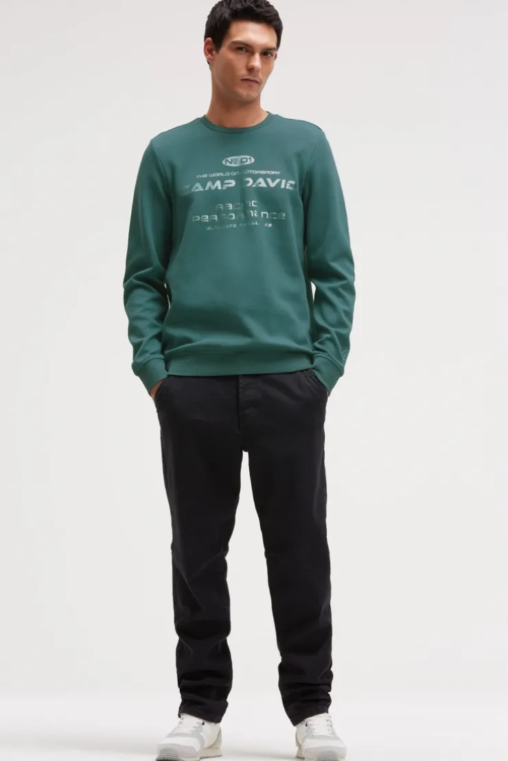 Sweatshirt aus Interlock mit Folienprint petrol green