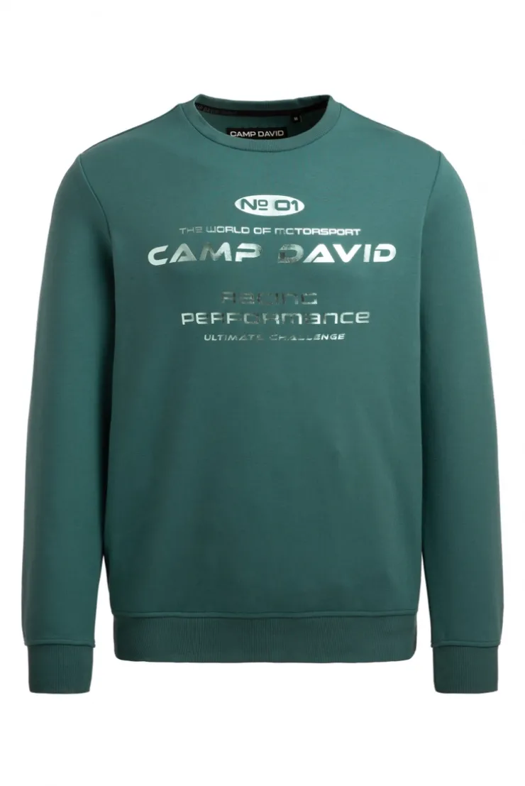 Sweatshirt aus Interlock mit Folienprint petrol green