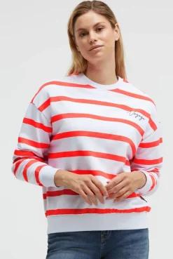 Sweatshirt mit Streifen-Design und Stickerei opticwhite