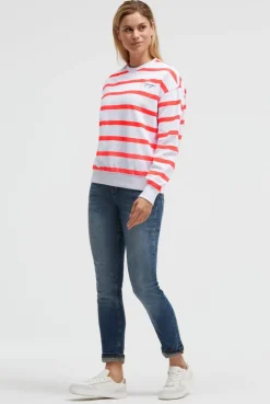 Sweatshirt mit Streifen-Design und Stickerei opticwhite