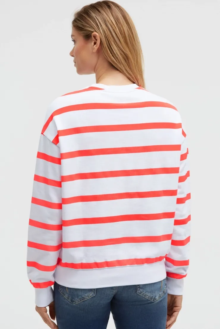 Sweatshirt mit Streifen-Design und Stickerei opticwhite