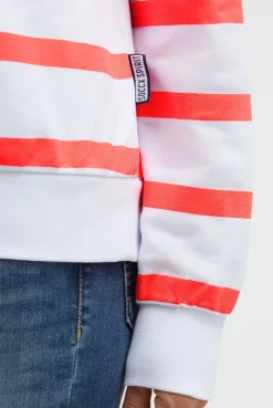Sweatshirt mit Streifen-Design und Stickerei opticwhite