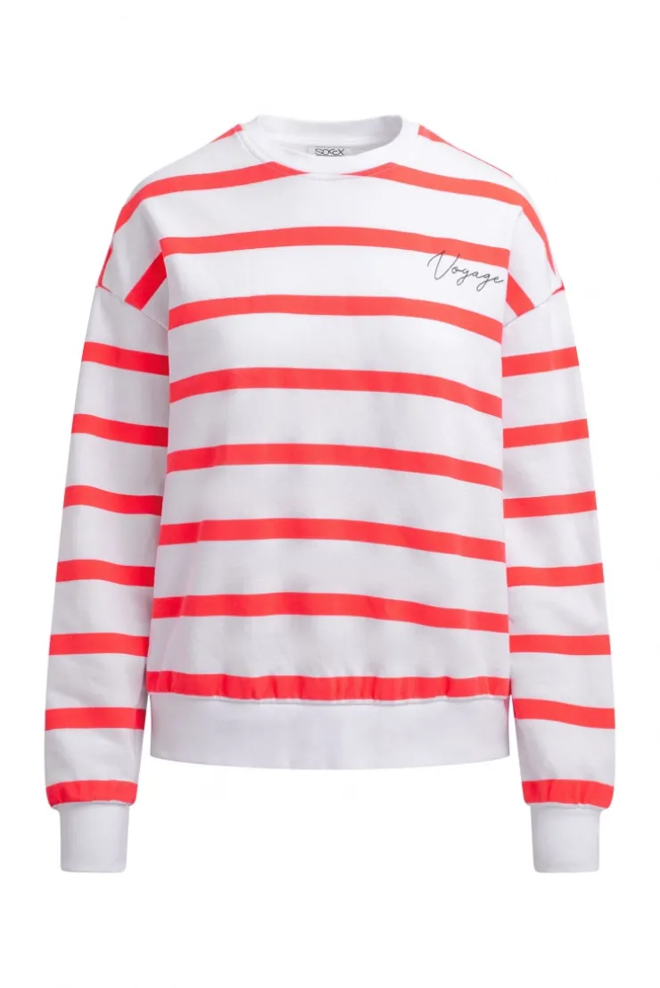Sweatshirt mit Streifen-Design und Stickerei opticwhite