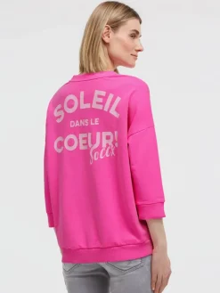 Sweatshirt mit V-Ausschnitt und Rückenprint vivid pink