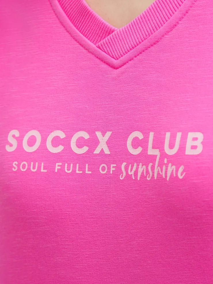 Sweatshirt mit V-Ausschnitt und Rückenprint vivid pink