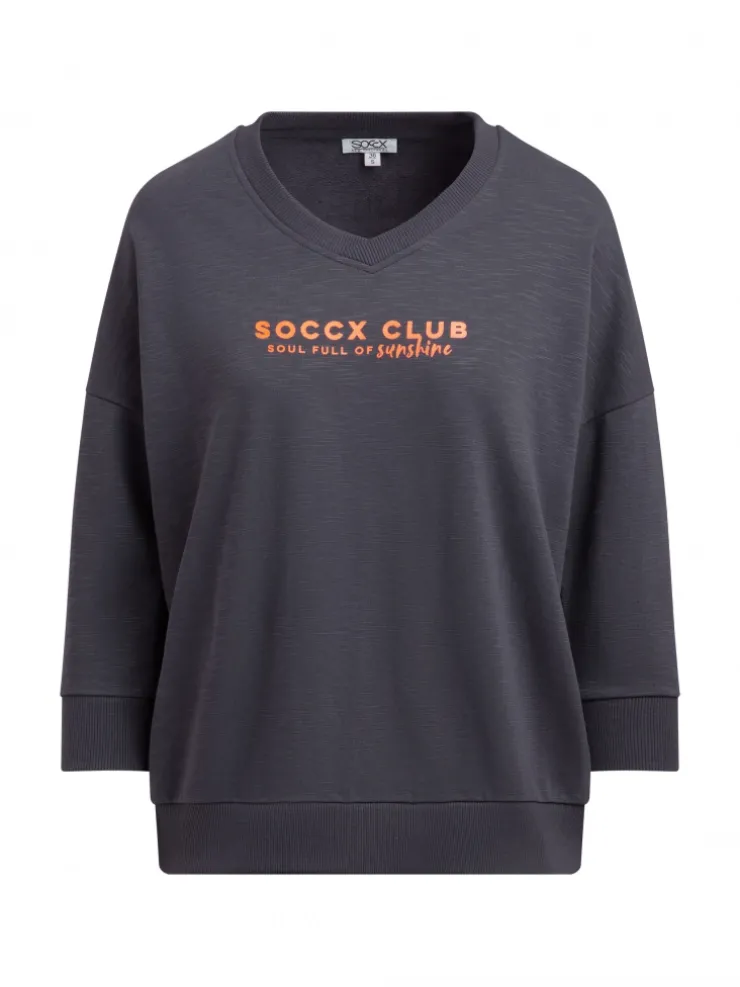 Sweatshirt mit V-Ausschnitt und Rückenprint charcoal mist