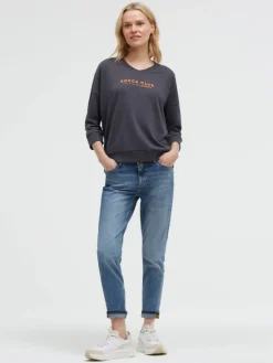 Sweatshirt mit V-Ausschnitt und Rückenprint charcoal mist