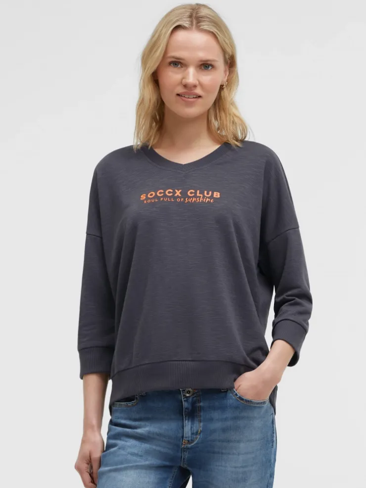 Sweatshirt mit V-Ausschnitt und Rückenprint charcoal mist