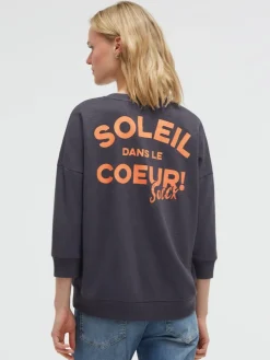Sweatshirt mit V-Ausschnitt und Rückenprint charcoal mist
