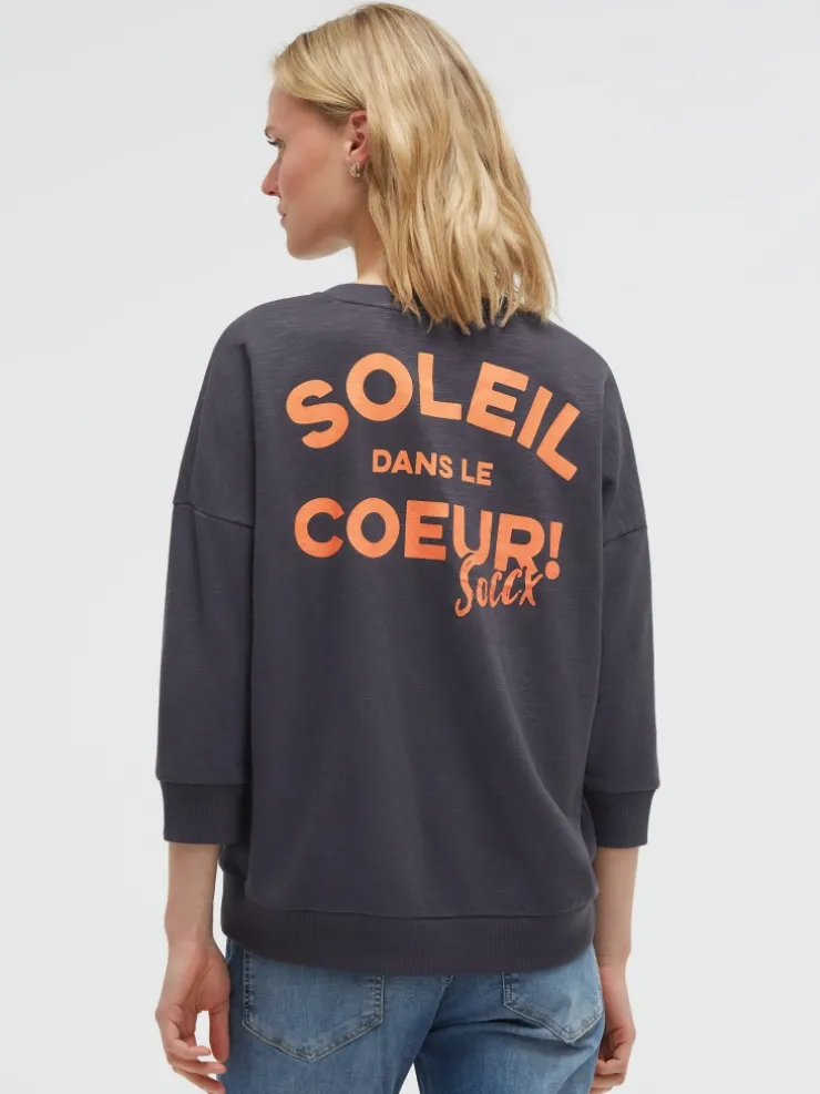 Sweatshirt mit V-Ausschnitt und Rückenprint charcoal mist