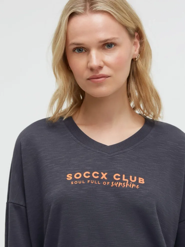 Sweatshirt mit V-Ausschnitt und Rückenprint charcoal mist
