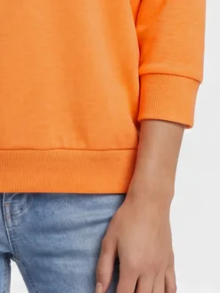 Sweatshirt mit V-Ausschnitt und Frontprint neon apricot